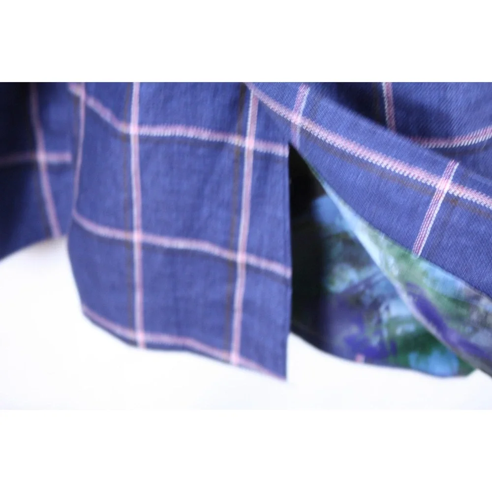 Tallia Mens Sport Coat Blue Linen Size 46R Two-Button Closure Windowpane Jacket